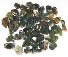 Photo is of tumbled moss agate stones from Brazil