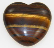 Photo of Tiger Iron puffy 30mm heart from Australia, made of gold tiger eye, hematite, brown and yellow jasper used for vitality, confidence, motivation, grounding