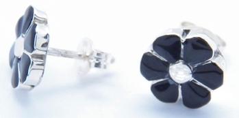photo of zuni handmade earrings, black onyx and sterling silver