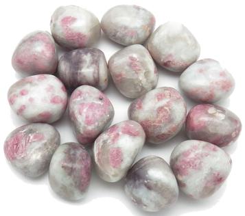 photo of pink tourmaline in quartz tumbled stone www.myrockhound.com fundamental rockhound products sisters rocks llc