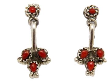 photo of zuni handmade earrings, italian red coral, sterling silver