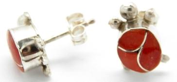 photo of zuni handmade earrings, red coral and sterling silver