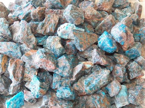 photo of blue apatite rough stone for tumbling fundamental rockhound,sister's rocks llc